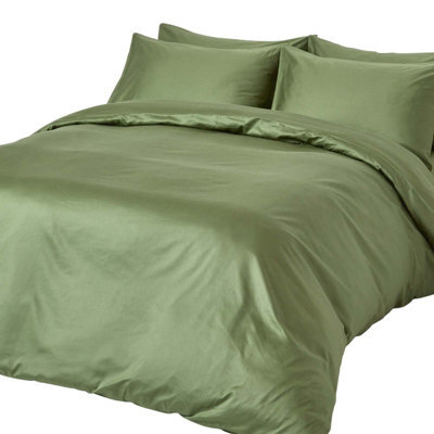 Homescapes Moss Green Organic Cotton Duvet Cover Set 400 Tc, Single - image 1