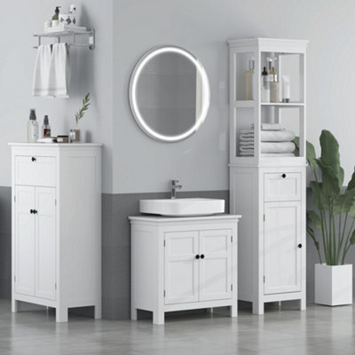 Homcom Slim Bathroom Storage Cabinet With Open Shelves And Drawer, White - image 1