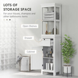Homcom Slim Bathroom Storage Cabinet With Open Shelves And Drawer, White - thumbnail 4