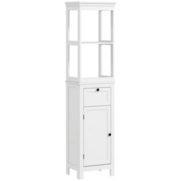 Homcom Slim Bathroom Storage Cabinet With Open Shelves And Drawer, White - thumbnail 2