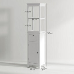 Homcom Slim Bathroom Storage Cabinet With Open Shelves And Drawer, White - thumbnail 3