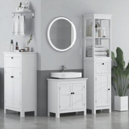 Homcom Slim Bathroom Storage Cabinet With Open Shelves And Drawer, White - thumbnail 1