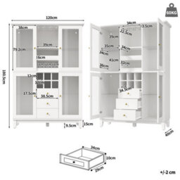 Btm 180Cm Wine Cabinet, Led (App Control), Glass Doors, 3 Drawers, Wine Rack, White - thumbnail 7