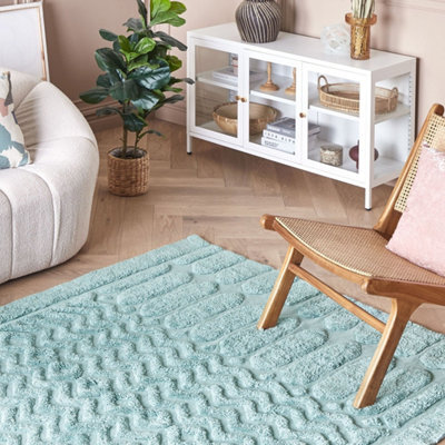 Beliani Mint Cotton Area Rug 160 X 230 Cm - Hand-Tufted Shaggy Geometric Boho Rug - image 1