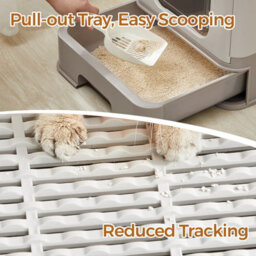 LEDREM Cat Litter Box With Lid, Covered Litter Box With Top Entry, Slide-Out Tray, Scoop, Brush, For Large Cat, Max. Load 33 Lb - thumbnail 4