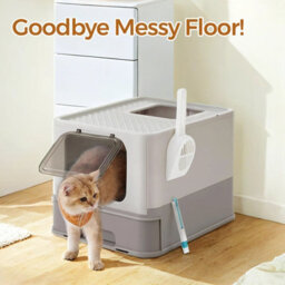 LEDREM Cat Litter Box With Lid, Covered Litter Box With Top Entry, Slide-Out Tray, Scoop, Brush, For Large Cat, Max. Load 33 Lb - thumbnail 3