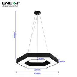 Ener-J Hollow Hexagon Pendant Lights D600X100X60mm 25W 6500K 45Lm/w Black Color, Installation Way Ceiling And Hanging - thumbnail 2