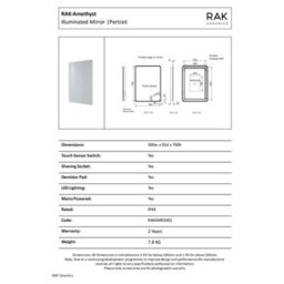 RAK Ceramics Rak Amethyst 500X700mm Led Illuminated Bathroom Mirror With Touch Sensor, Demister & Shaving Socket - Ip44 Rated - thumbnail 2