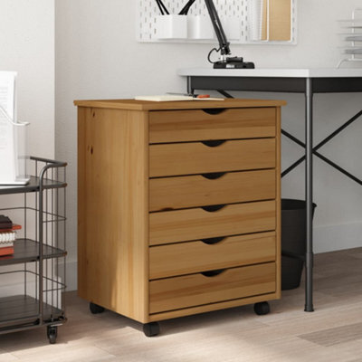 Vidaxl Rolling Cabinet With Drawers Moss Honey Brown Solid Wood Pine - image 1