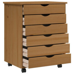 Vidaxl Rolling Cabinet With Drawers Moss Honey Brown Solid Wood Pine - thumbnail 3
