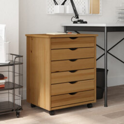 Vidaxl Rolling Cabinet With Drawers Moss Honey Brown Solid Wood Pine