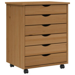 Vidaxl Rolling Cabinet With Drawers Moss Honey Brown Solid Wood Pine - thumbnail 2