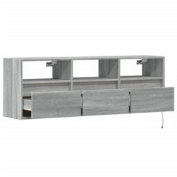 Berkfield Durable Tv Wall Cabinet With Led Lights Grey Sonoma 130X31X45 Cm - thumbnail 9