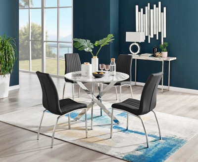 Furniturebox Uk Novara White Marble Round Dining Table & 4 Black Isco Chairs - image 1