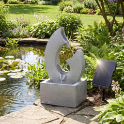 Solar Powered Water Feature With Led Lights Outdoor Decor Horn Garden Fountain - thumbnail 2