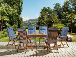 Beliani Garden Dining Set 6 Seater Amantea With Cushions Acacia Wood Blue - thumbnail 2
