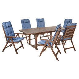 Beliani Garden Dining Set 6 Seater Amantea With Cushions Acacia Wood Blue - thumbnail 1