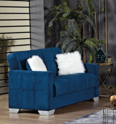 Mihomeuk Montreal Royal Blue Velvet 2 Seater Sofa Bed