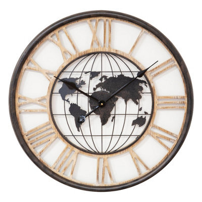 Wrendale Designs 60.5 Cm World Map Wood And Metal Wall Clock, Bronze Effect, Round