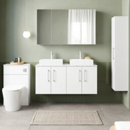 Nuie Arno Wall Hung Vanity Unit With 4 Soft-Close Doors & Carrera Marble Laminate Top - thumbnail 2