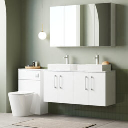 Nuie Arno Wall Hung Vanity Unit With 4 Soft-Close Doors & Carrera Marble Laminate Top - thumbnail 4