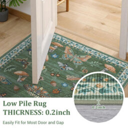 London Boutique 140X200Cm Mushroom Butterfly Area Rug, Washable Non-Slip Low Pile Carpet For Nursery, Bedroom, Living Room, Green - thumbnail 8
