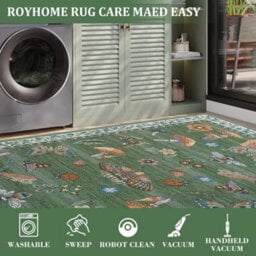 London Boutique 140X200Cm Mushroom Butterfly Area Rug, Washable Non-Slip Low Pile Carpet For Nursery, Bedroom, Living Room, Green - thumbnail 6