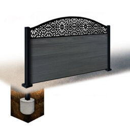 Easycomposite 3Ft Composite Fence Panel & Aluminium Post Sunken In Ground - Anthracite Boards & Morocco Curved Topper Trellis
