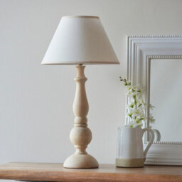 Luminosa Lighting Luminosa Hidcote Natural Wood Table Lamp With Vintage White Fabric Ivy Shade 30Cm B22 - thumbnail 3