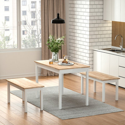 Living And Home Dining Table And Chairs Set Of 3 Wood Dining Table And Benches Dining Set - image 1