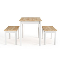 Living And Home Dining Table And Chairs Set Of 3 Wood Dining Table And Benches Dining Set - thumbnail 3