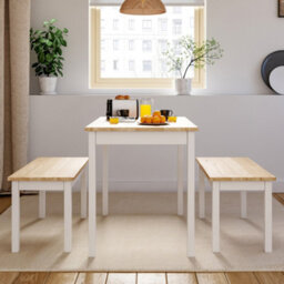 Living And Home Dining Table And Chairs Set Of 3 Wood Dining Table And Benches Dining Set - thumbnail 2