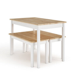 Living And Home Dining Table And Chairs Set Of 3 Wood Dining Table And Benches Dining Set - thumbnail 4