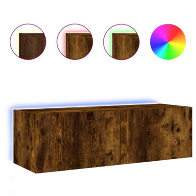 Berkfield Durable Tv Wall Cabinet With Led Lights Smoked Oak 100X35X31 Cm - image 1