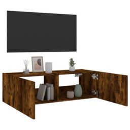 Berkfield Durable Tv Wall Cabinet With Led Lights Smoked Oak 100X35X31 Cm - thumbnail 8