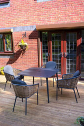 Sh&g Bolingbroke 4 Seat Garden Furniture Set - 4 Piece Square Table & Chairs - Aluminium & Brown Rattan With Grey Cushions - thumbnail 2