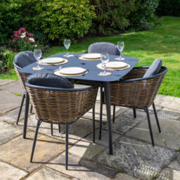 Sh&g Bolingbroke 4 Seat Garden Furniture Set - 4 Piece Square Table & Chairs - Aluminium & Brown Rattan With Grey Cushions - thumbnail 7