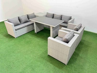 Fimous 8 Seater Wicker Pe Rattan Furniture Outdoor Dining Table 3 Seater Sofa Armchair Set With Side Table Light Grey - image 1