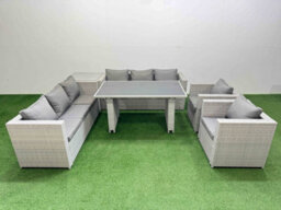 Fimous 8 Seater Wicker Pe Rattan Furniture Outdoor Dining Table 3 Seater Sofa Armchair Set With Side Table Light Grey - thumbnail 2