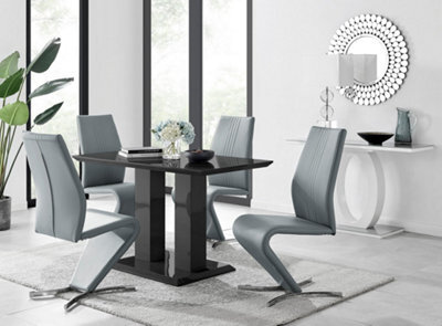 Furniturebox Imperia 4 Modern Black High Gloss Dining Table And 4 Elephant Grey Luxury Willow Chairs Set - image 1