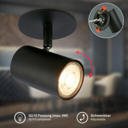 Briloner Gu10 Recessed Spotlight Black Max 9W Adjustable Ceiling Light Fixture 68mm - thumbnail 3