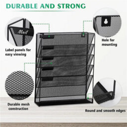 Black  Stronger Wall Mounted 6 Tiers Magazine Literature Holder Rack Hanging File Paper - thumbnail 3