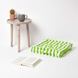Homescapes Cotton Green Thick Stripe Floor Cushion, 40 X 40 Cm - thumbnail 2