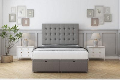 "Sloomy Alabama Pewter Dumfries Ottoman Bed Base With 26"" Strutted Headboard 4'6 Double" - image 1