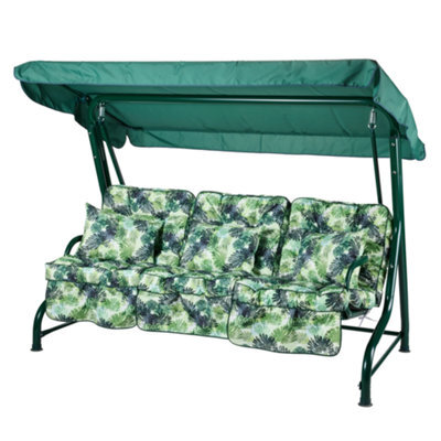 Alfresia Roma 3-Seater Swing Seat Green Frame With Classic Green Palm Cushion