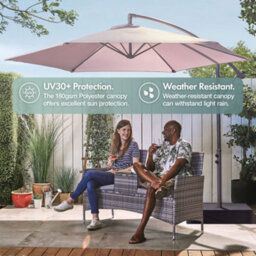 Vonhaus Banana Parasol 3M, Cantilever Hanging Parasol Umbrella For Garden, Sun Shade Canopy With Crank, Steel Frame, Uv30+, Grey - thumbnail 4