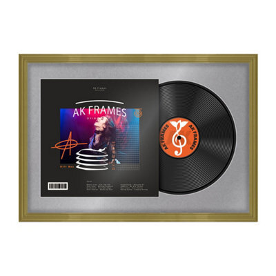 "AK Frames 25X17"" Gold Classic Vinyl Record Frame With Mid Grey Mount For 12 Inch Lp Cover & Disc - Overlapped Design" - image 1