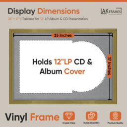 "AK Frames 25X17"" Gold Classic Vinyl Record Frame With Mid Grey Mount For 12 Inch Lp Cover & Disc - Overlapped Design" - thumbnail 2