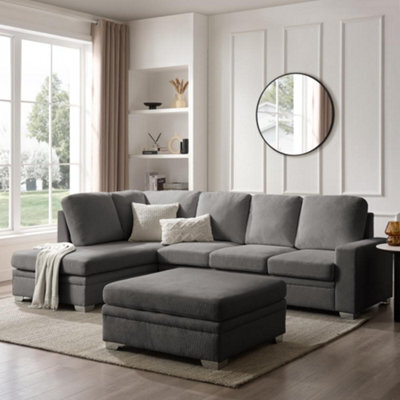 Home Detail Alana Left-Hand Facing Corner Sofa With Footstool, Dark Grey Linen - image 1