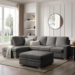 Home Detail Alana Left-Hand Facing Corner Sofa With Footstool, Dark Grey Linen - thumbnail 1